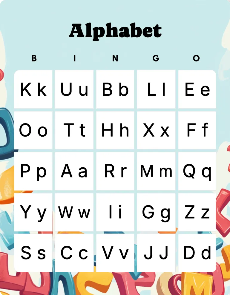 Alphabet bingo card template