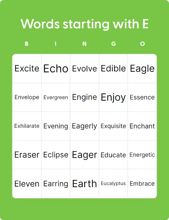 Words starting with E