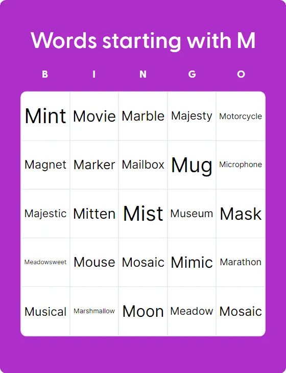 Words starting with M