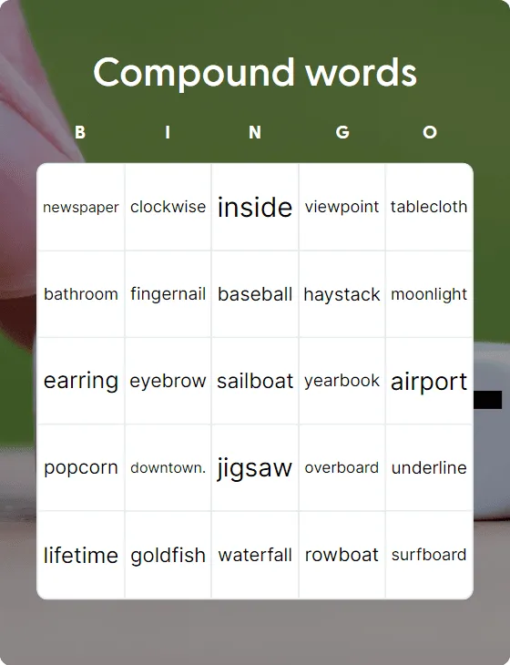 Compound words bingo