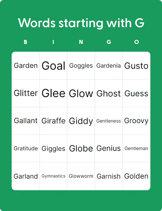 Words starting with G