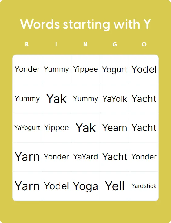 Words starting with Y