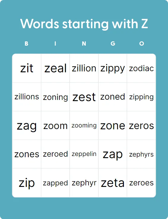 Words starting with Z