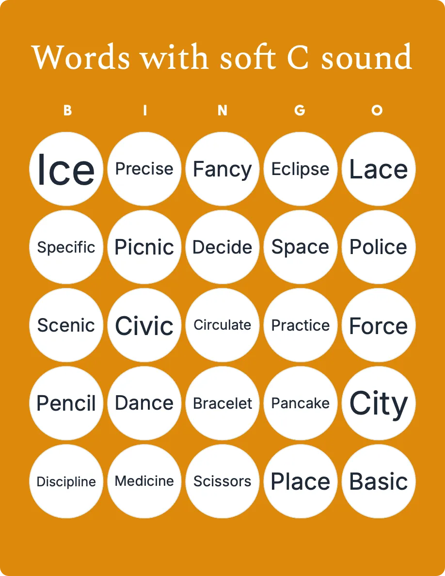 Words with soft C sound Words with soft C sound