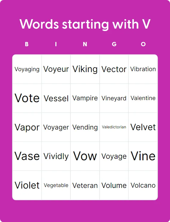 Words starting with V