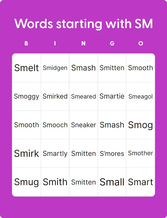 Words Starting With SM - Bingo Card Creator