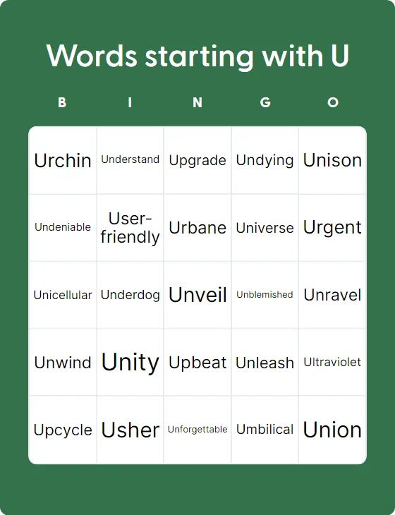 Words starting with U
