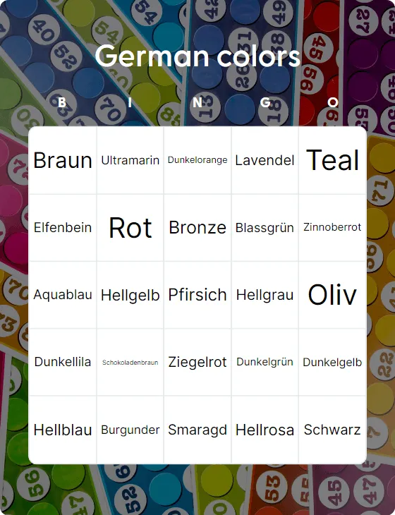 German colors bingo