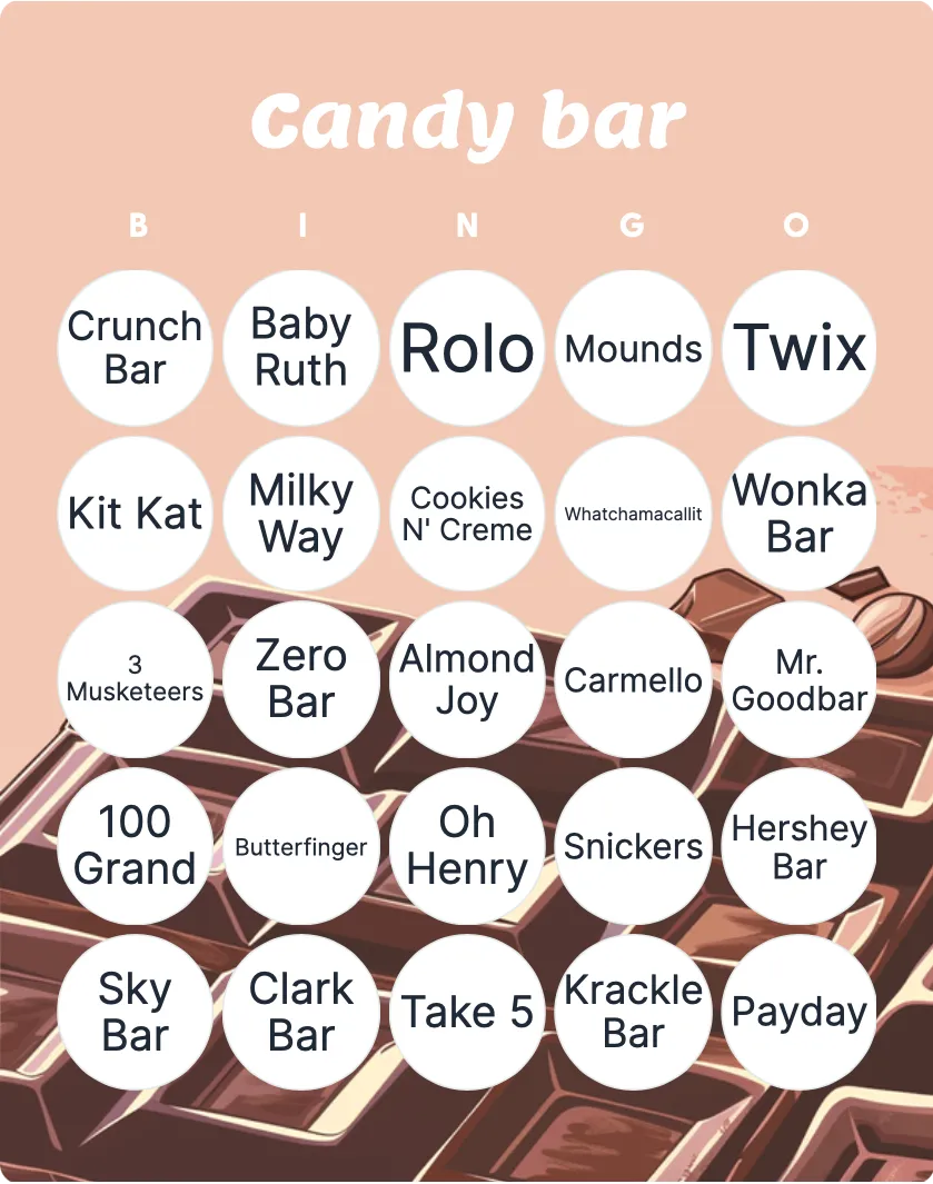 Candy bar bingo card template