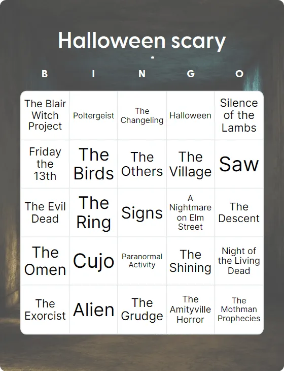 Halloween scary movies bingo