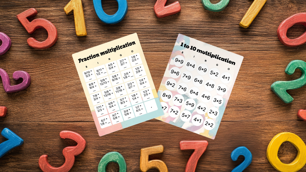 multiplication bingo flat lay