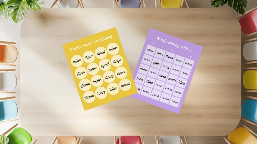 spelling bingo cards