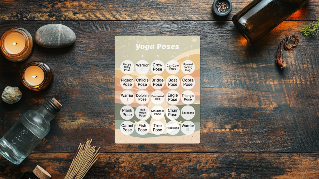 yoga poses bingo card