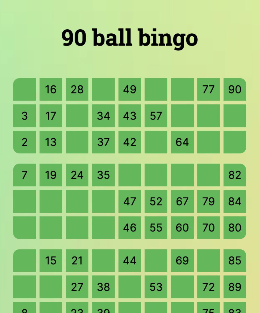90 ball bingo card