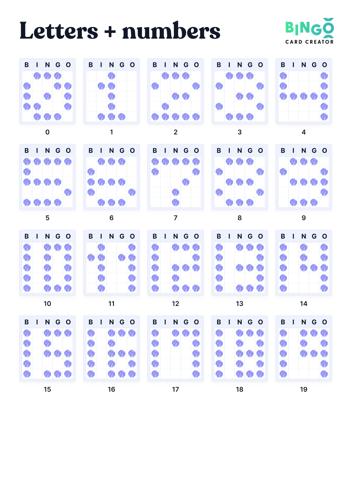 Letter/Number Bingo Patterns