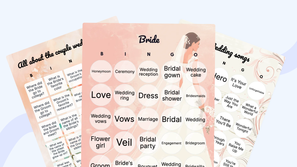 stacked wedding bingo cards