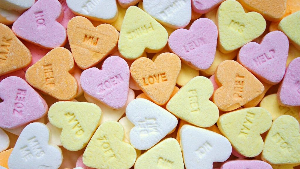 Yellow Pink Orange and White Loves Heart Candies