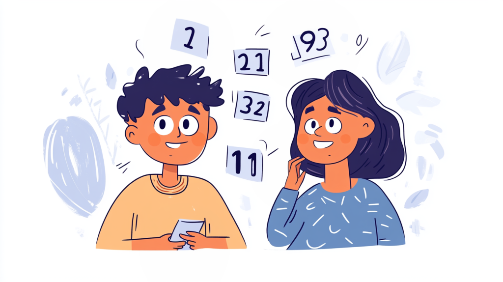 two adults with numbers