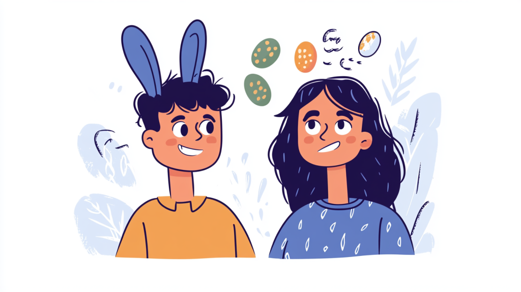 two adults with rabbit ears