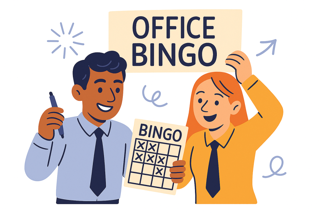 two characters playing office bingo