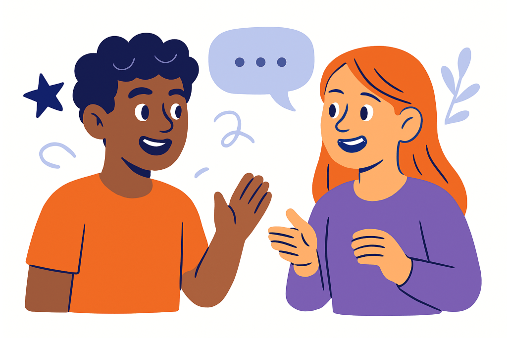 two characters talking